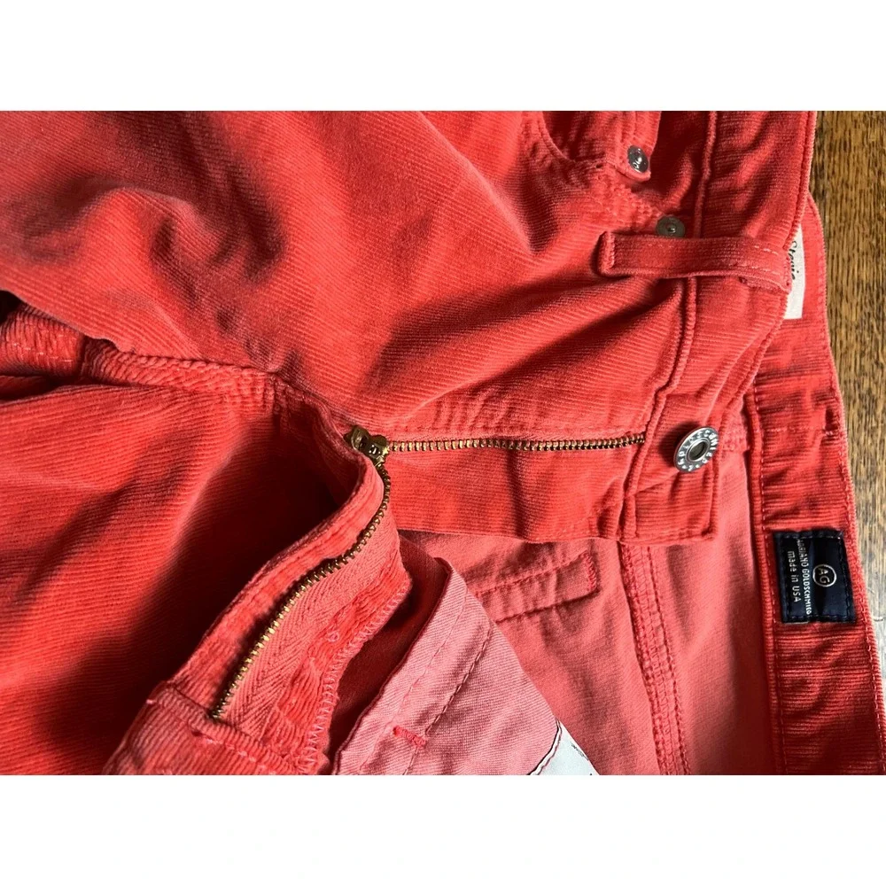 AG Adriano Goldschmied The Stevie Slim Straight Corduroy Pants Coral Red 29R
